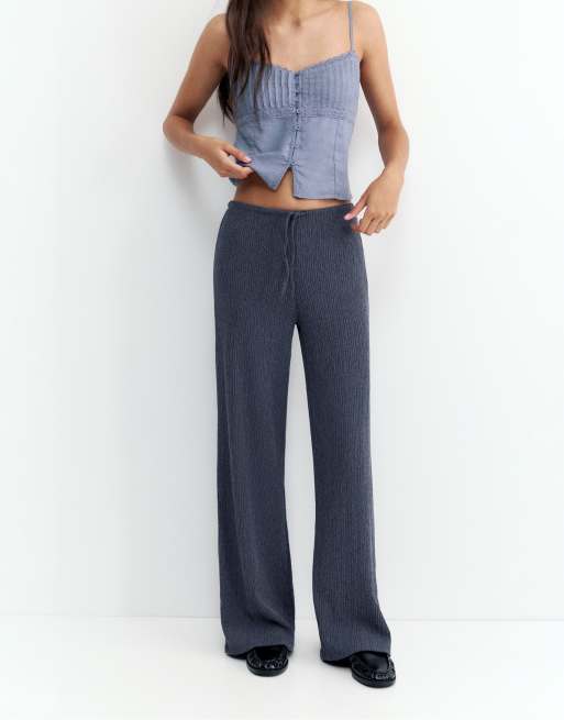 Pull&Bear Wide-leg crepe trousers in navy, 4 of 6