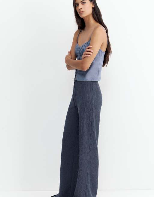 Pull&Bear Wide-leg crepe trousers in navy, 5 of 6