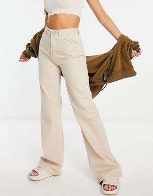 Pull&Bear high waisted wide leg dad jeans in beige