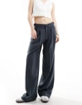 [Pull & Bear] Pull & Bear wide leg double pleat tailored pants in navy 14 NAVY