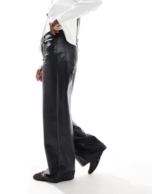 Faux Leather Straight Leg Trousers With Split Hem - Blush Boutique