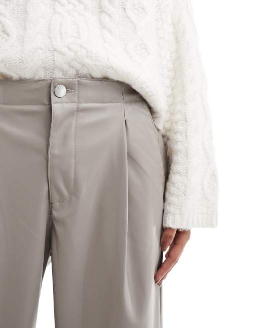Pull&Bear wide leg faux leather trouser in grey, 5 of 5