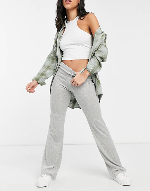 Pull&Bear wide leg flare co-ord trousers in grey