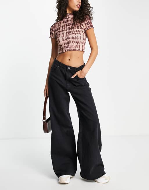 Pull&Bear mid rise wide leg jeans in black