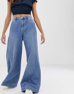 Pull\u0026Bear wide leg jeans in blue | ASOS