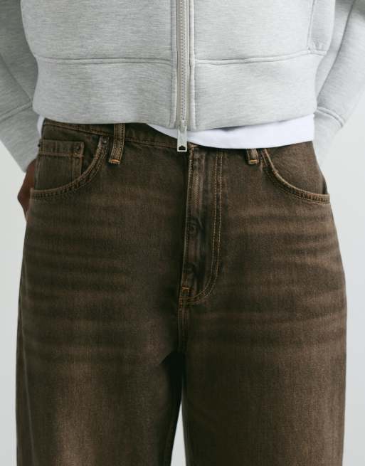 Pull&Bear Wide-leg jeans in brown, 3 of 7