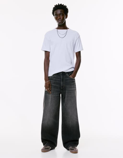 Pull&Bear Wide-leg jeans in faded black