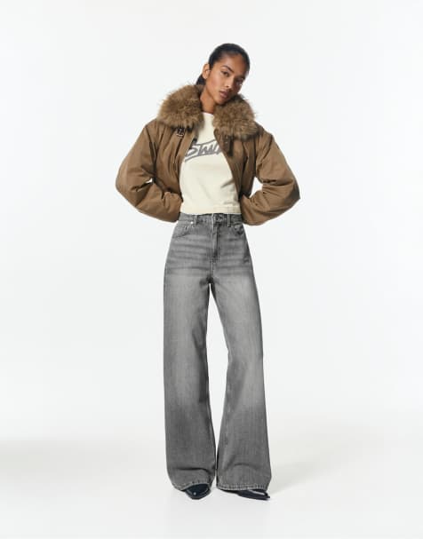 Pull&Bear Wide-leg jeans in medium grey