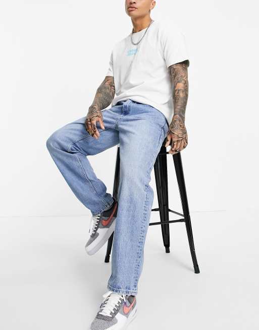 Pull&Bear wide leg jeans in mid blue
