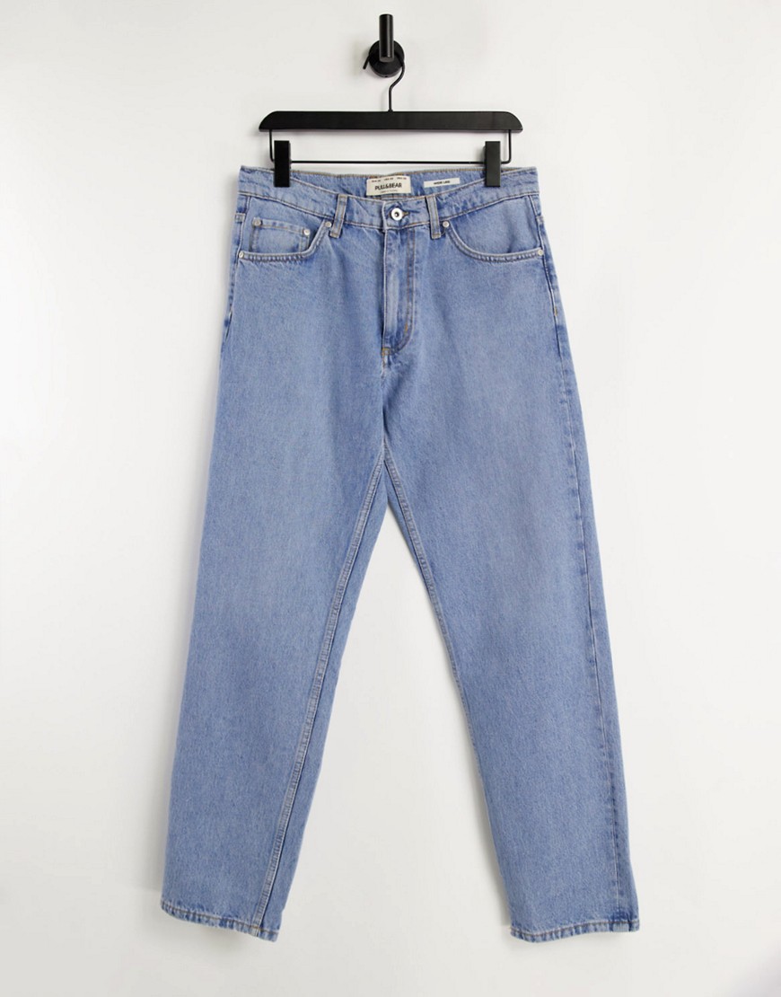 Pull & Bear wide leg jeans in mid wash blue