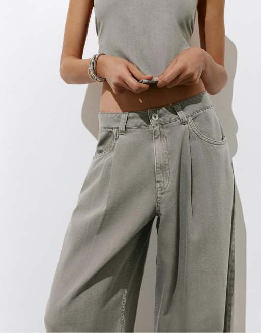 Pull&Bear Wide-leg jeans with darts in taupe, 2 of 4
