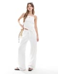 [Pull & Bear] Pull & Bear wide leg jeans with tie waist detail in white (part of a set) 6 WHITE