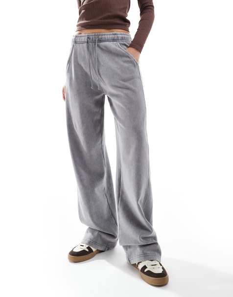 Pull&Bear wide leg jogger in acid washed grey - view 1