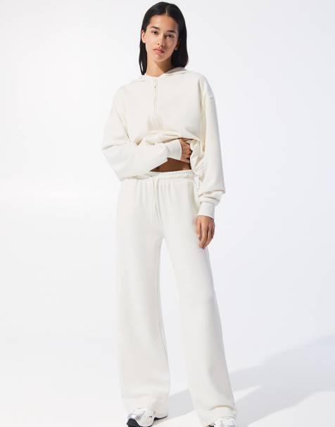 Pull&Bear wide leg jogger in white - view 1