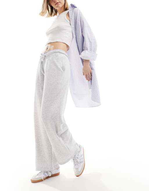 Wide Leg Jogger in Pale Grey Marle