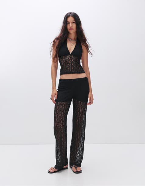 Pull&Bear Wide-leg knit pants in black - view 1