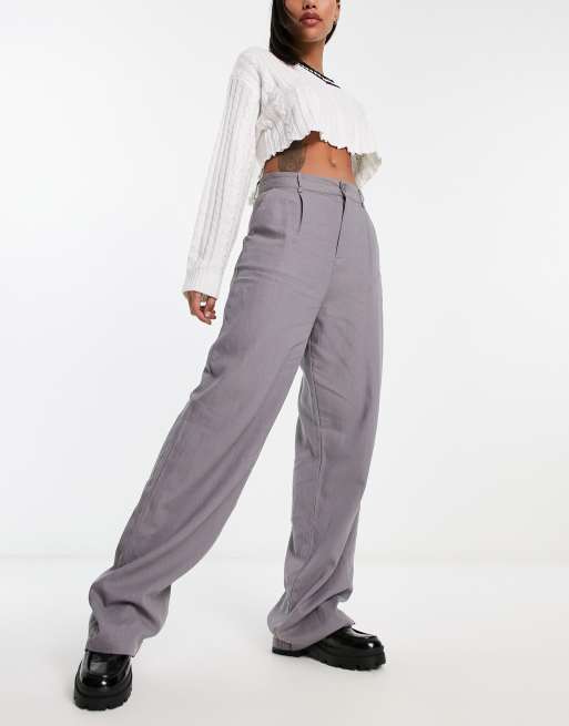 Bershka high waisted wide leg linen pants in ecru stripe