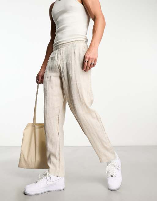 Pull&Bear drawstring linen pants in ecru