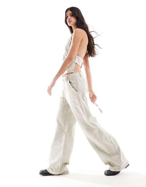 Pull&Bear wide leg panel detail jeans in stone wash (part of a set) - view 1