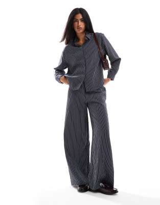 wide leg pants in navy pinstripe - part of a set