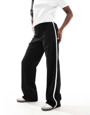 wide leg pants with side stripe detail in black