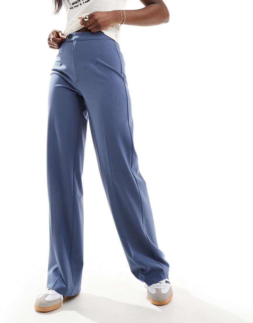 Pull & Bear wide leg pleat tailored trouser petrol blue-Navy