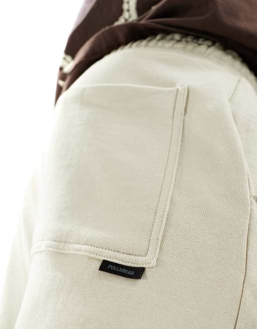 Pull&Bear wide leg seam front jogger in ecru, 3 of 5