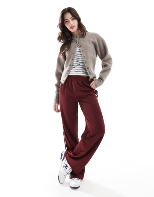 Jeans Burgundy Joggers Outfit Pull&Bear Wide Leg Side Stripe