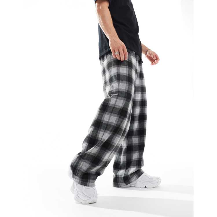 Pull&Bear wide leg skate checked trouser in black ASOS
