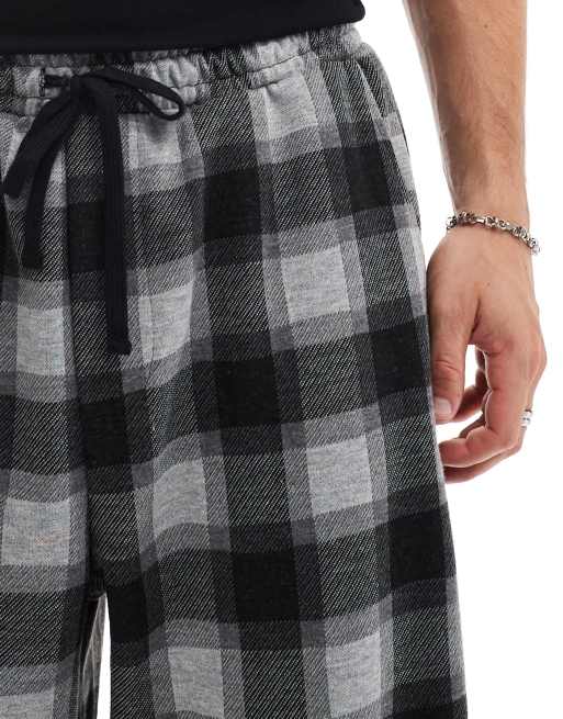 Pull&Bear wide leg skate checked trouser in black ASOS