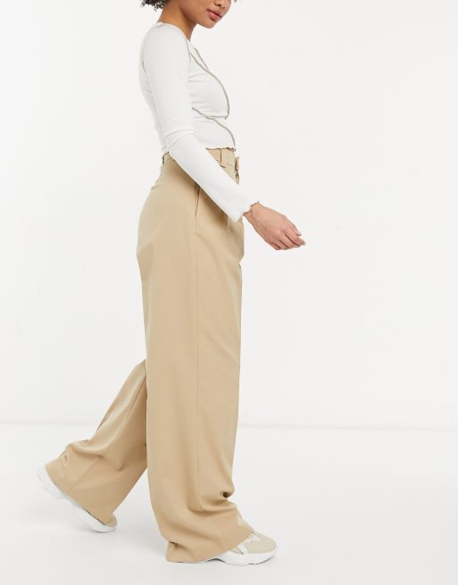 Pull&Bear high waisted tailored straight leg pants in camel