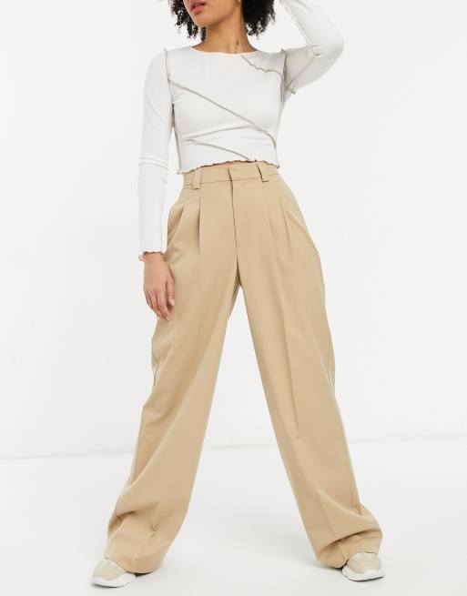 Pull Bear wide leg slouchy dad trousers in beige