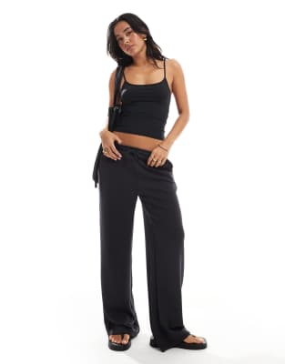 Pull&Bear Pull&Bear wide leg soft touch joggers in dark grey