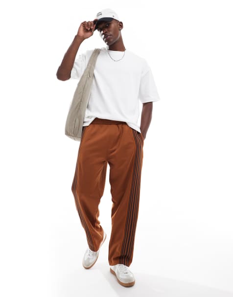 Pull&Bear wide leg stripe joggers in burnt orange - view 1