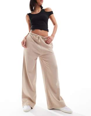 Beige Oversized Wide Leg Washed Sweatpants