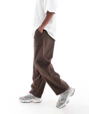 Pull & Bear Wide Leg Sweatpants In Brown
