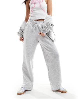 Pull & Bear Wide Leg Sweatpants In Gray Heather