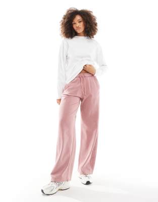 Pull&Bear wide leg sweatpants in washed pink