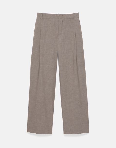 Pull&Bear wide leg tailored darted trousers in beige - view 1