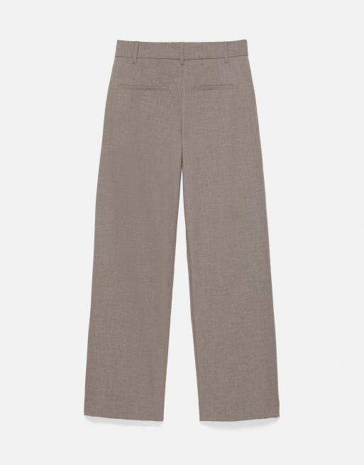 Pull&Bear wide leg tailored darted trousers in beige, 3 of 3