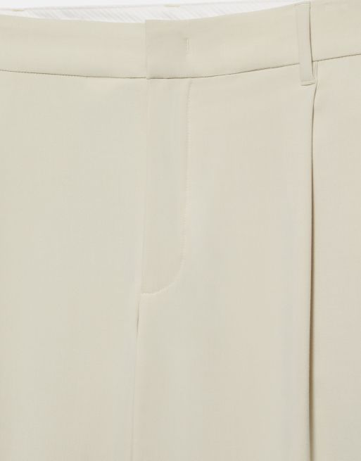 Pull&Bear wide leg tailored darted trousers in ecru, 6 of 6