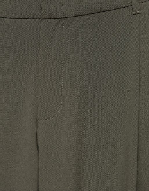 Pull&Bear wide leg tailored darted trousers in khaki, 2 of 3