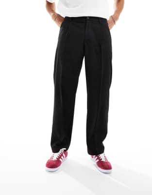 Pull & Bear wide leg tailored pants in black