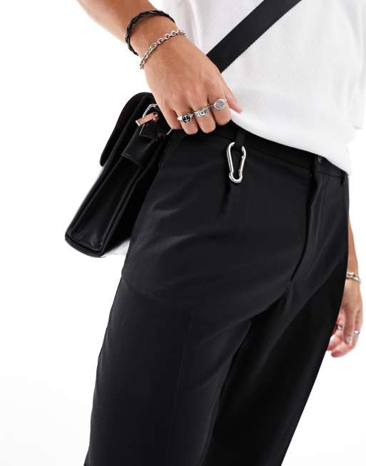 Pull&Bear wide leg tailored pants in black