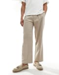 [Pull & Bear] Pull & Bear wide leg tailored pants in ecru-Neutral M Ecru