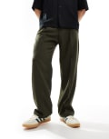 [Pull & Bear] Pull & Bear wide leg tailored pants in khaki-Green S KHAKI