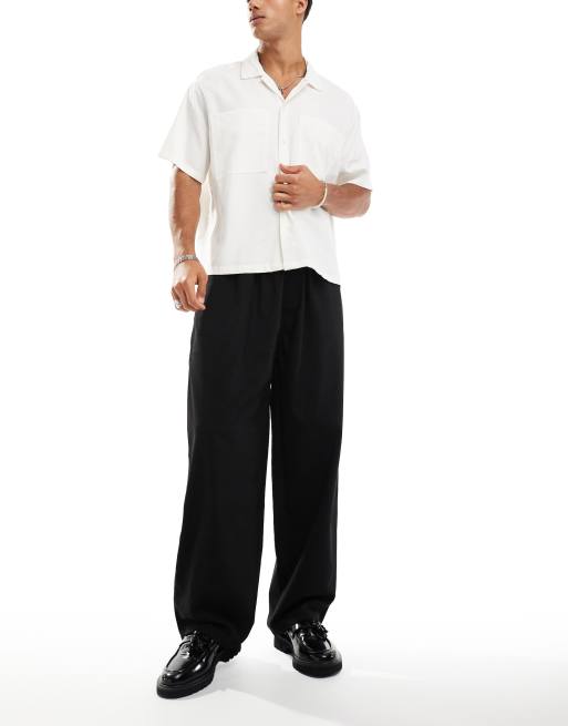 Pull&Bear wide leg tailored trouser in black 