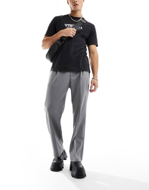 Pull&Bear wide leg tailored trouser in grey - view 1