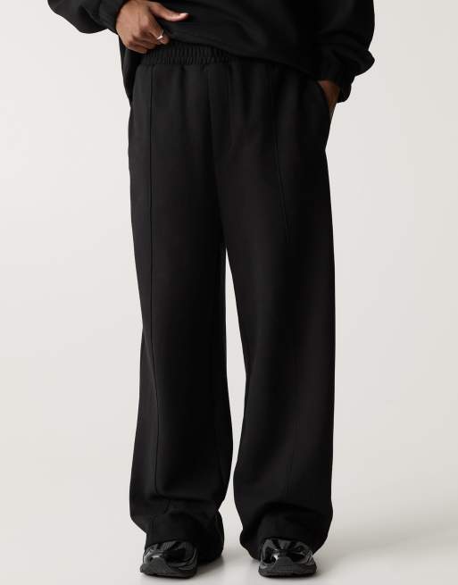Pull&Bear wide leg tailored trousers in black