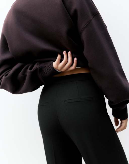 Pull&Bear wide leg tailored trousers in black, 3 of 7